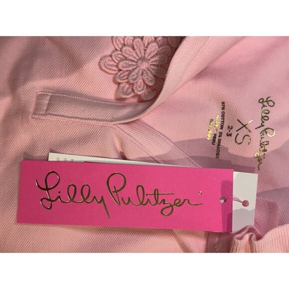 LILLY PULITZER Therry Polo Shirt Pink Girls SZ XS (2-3) Flowers - Picture 5 of 6